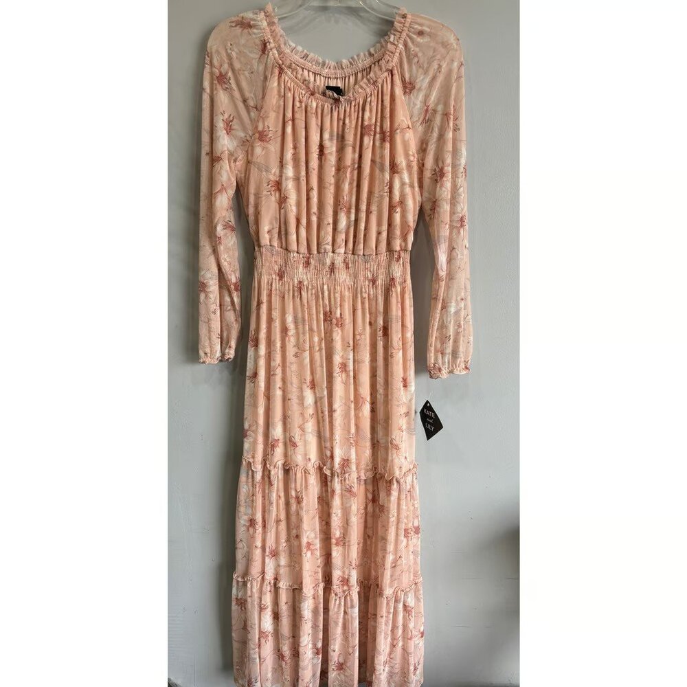Kate & Lily Tiered Maxi Dress Mesh Floral Womens Size 8 Cottagecore Fairy New